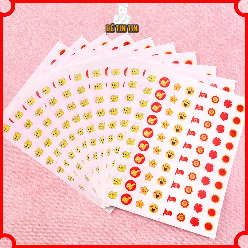 Sticker khen thưởng học sinh dán sổ cute dễ thương, sticker mặt cười ngôi sao đồ dùng học tập văn phòng phẩm