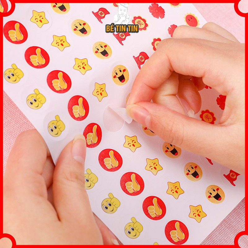 Sticker khen thưởng học sinh dán sổ cute dễ thương, sticker mặt cười ngôi sao đồ dùng học tập văn phòng phẩm