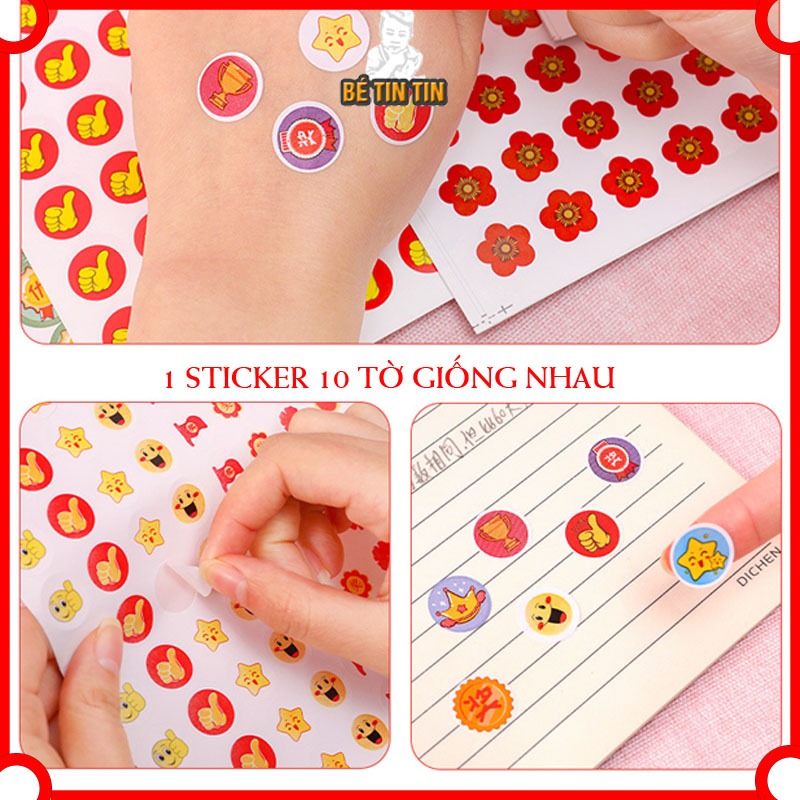 Sticker khen thưởng học sinh dán sổ cute dễ thương, sticker mặt cười ngôi sao đồ dùng học tập văn phòng phẩm
