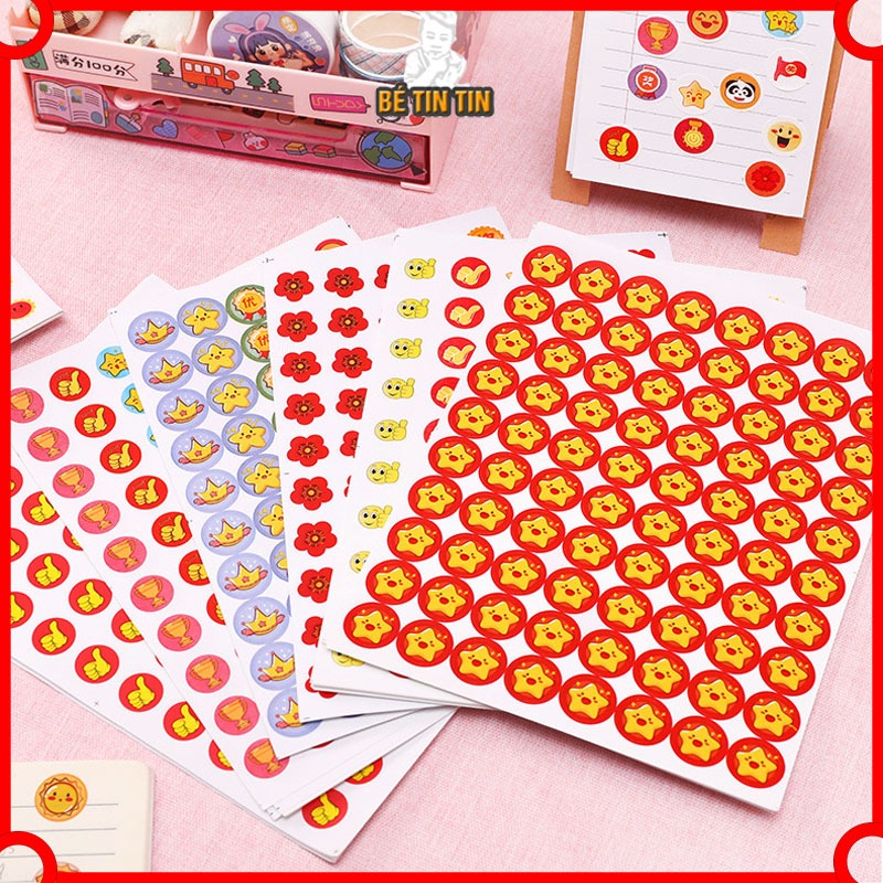 Sticker khen thưởng học sinh dán sổ cute dễ thương, sticker mặt cười ngôi sao đồ dùng học tập văn phòng phẩm