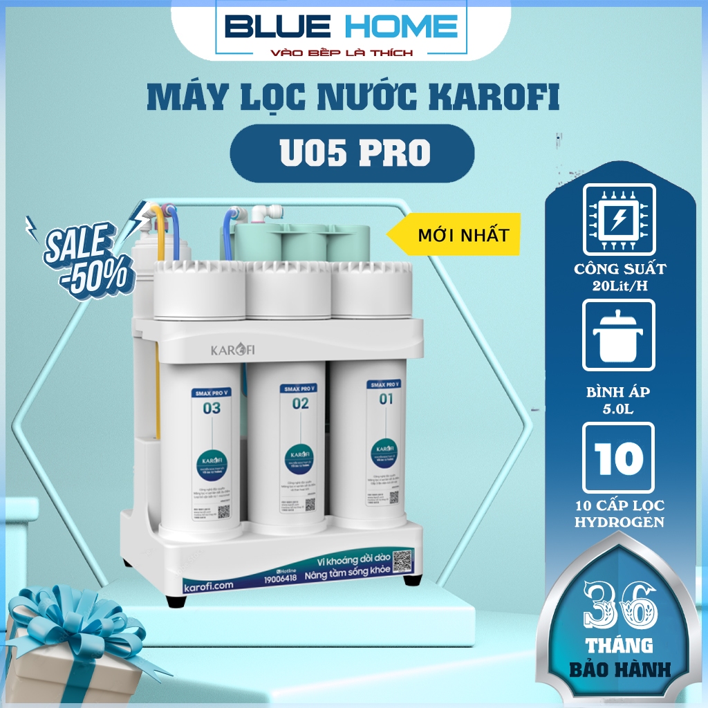 Máy Lọc Nước Để Gầm KAROFI KAQ-U05 PRO,10 LÕI Màng RO 100GPD Purifim sản xuất tại Mỹ, Hàng Chính Hãng