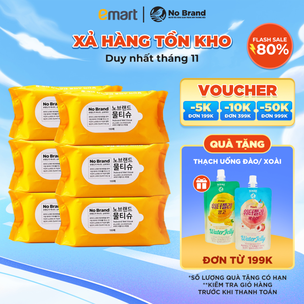 Combo 6 Gói Khăn Ướt No Brand 100 Miếng - Emart VN