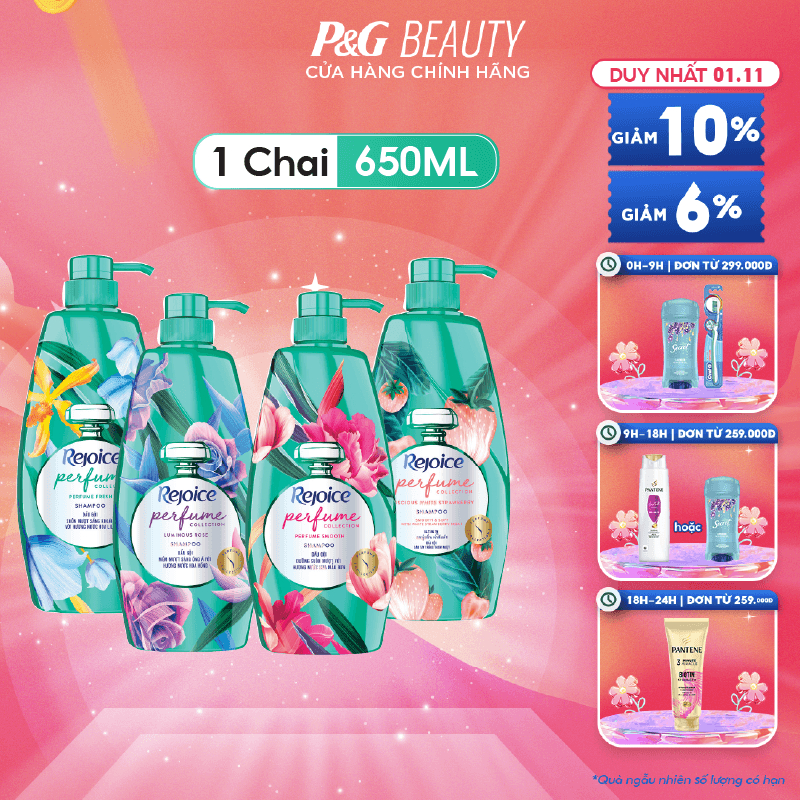 Dầu gội Rejoice nước hoa chai 632,3ML Hoa Hồng/Hoa Mẫu Đơn/Hoa Lily/Dâu Tây Trắng