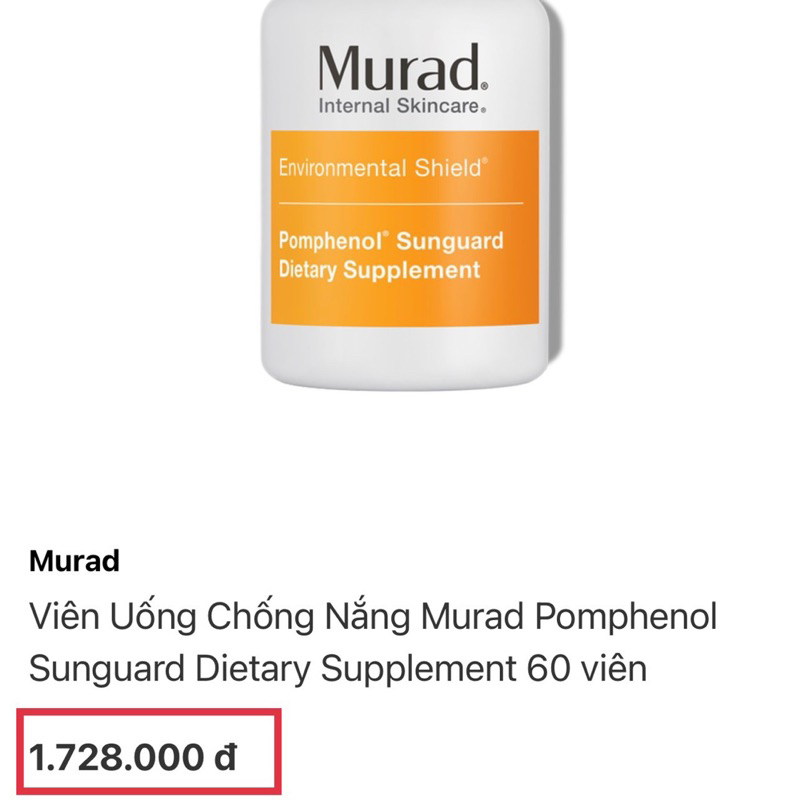 Viên uống chống nắng nội sinh Murad POMPHENOL SUNGUARD DIETARY SUPPLEMENT