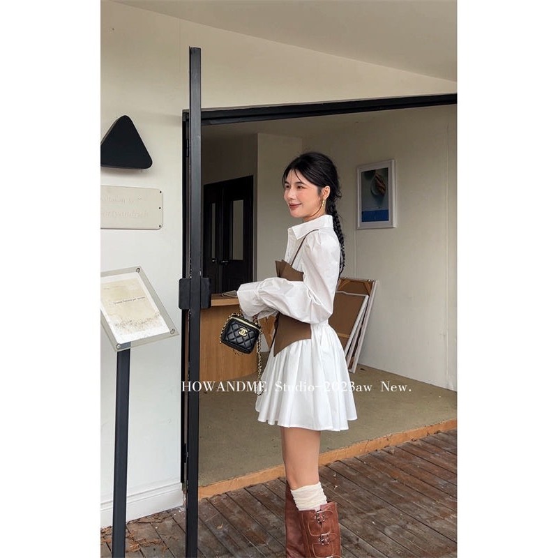 Áo váy sơ mi phối yếm 2 dây cực xinh, áo váy sơ mi dễ phối / Shyn.closet