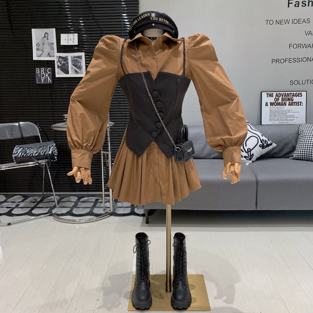 Áo váy sơ mi phối yếm 2 dây cực xinh, áo váy sơ mi dễ phối / Shyn.closet