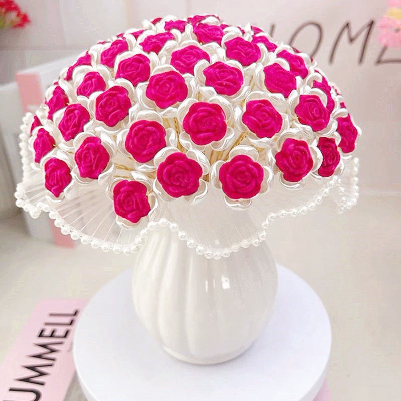 TẶNG ĐÈN Bộ vật liệu tự làm bình hoa 66-99 bông trang trí mẫu hoa hồng