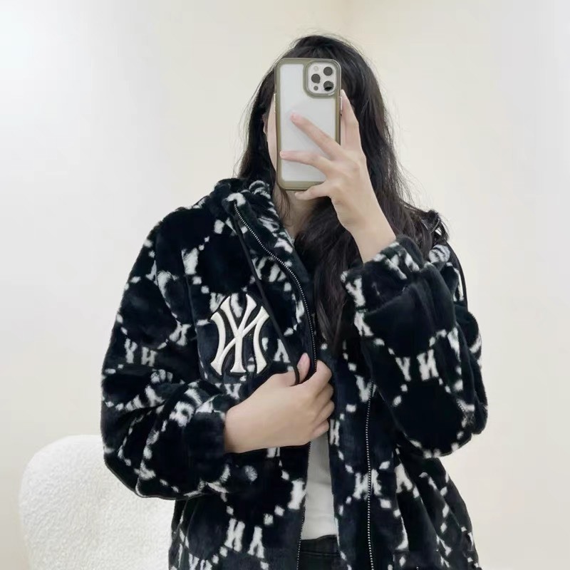 Áo khoác lông NY MLB chính hãng chất lông 2 lớp dày dặn nam nữ lông quảng châu mịn dày dặn chuẩn form unisex nam nữ