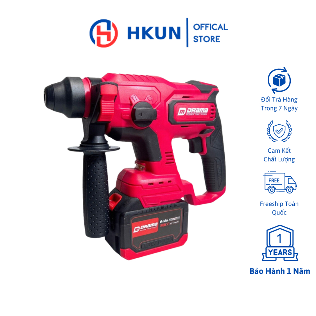 Máy Khoan Bê Tông Pin Drama D-5020 4 Chức Năng 2 Pin 15 Cell Chân Pin Phổ Thông