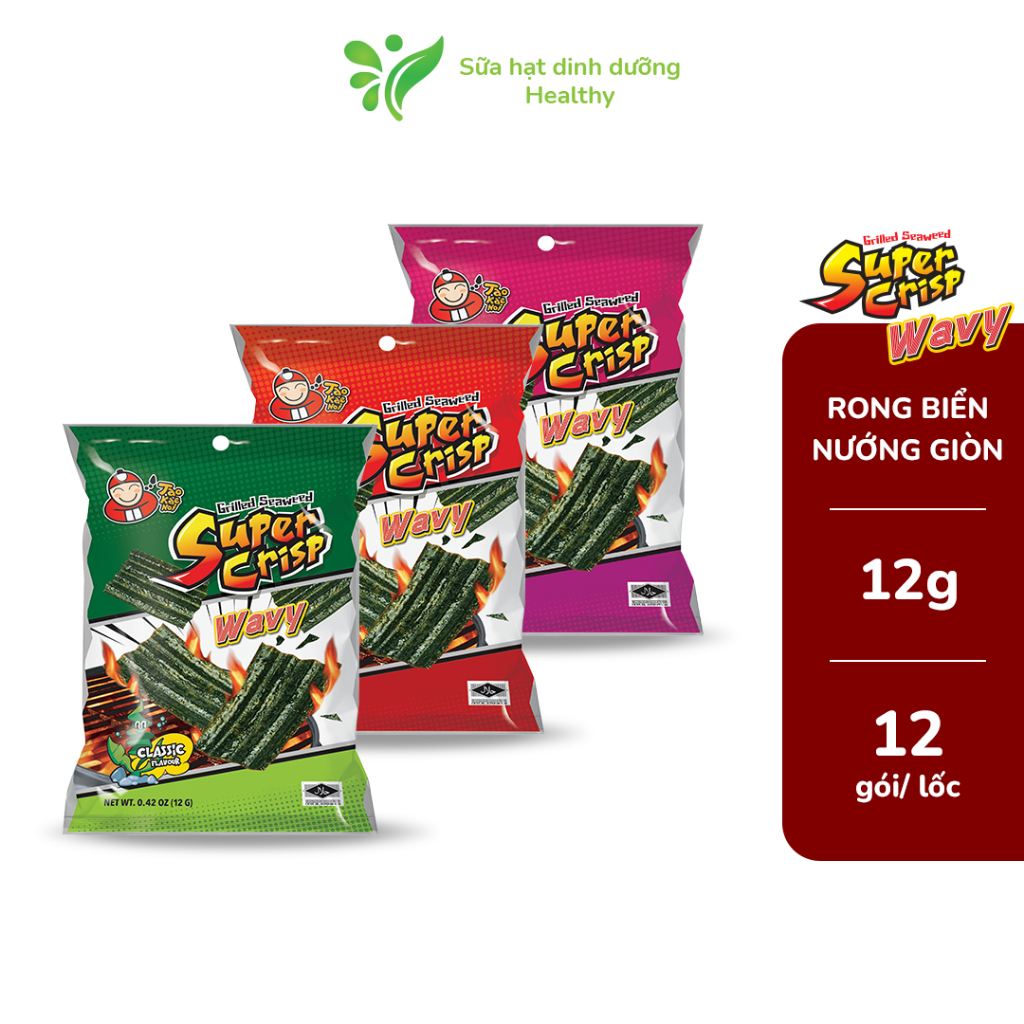 Snack Rong Biển Taokaenoi SUPER CRISP Vị Truyền Thống, Mực, Kim Chi (Gói 12g)