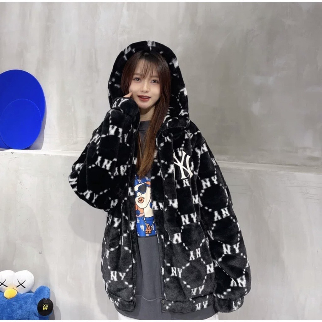 Áo khoác lông NY MLB chính hãng chất lông 2 lớp dày dặn nam nữ lông quảng châu mịn dày dặn chuẩn form unisex nam nữ
