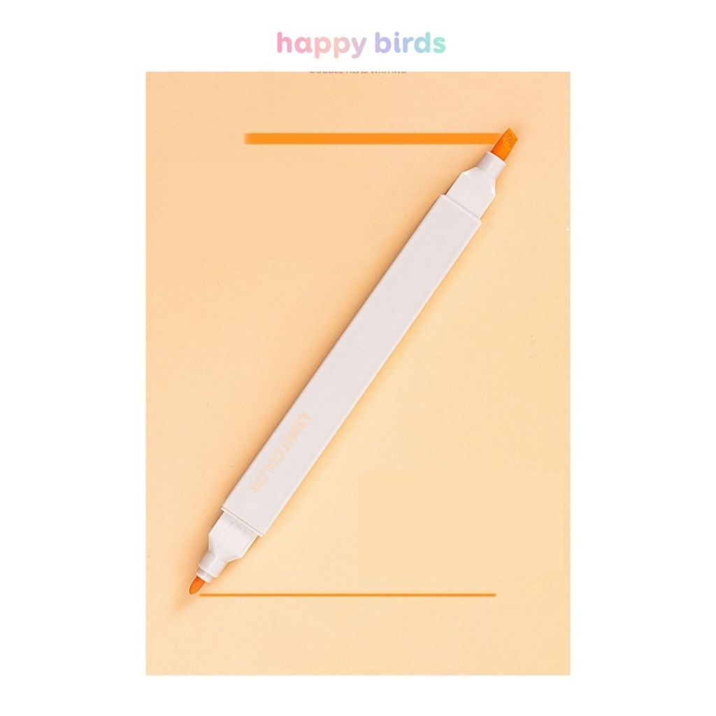 Bút highlight pastel bộ 6 bút 2 đầu thân vuông ghi nhớ đánh dấu bài vở trang trí sổ tay dạ quang HappyBirds