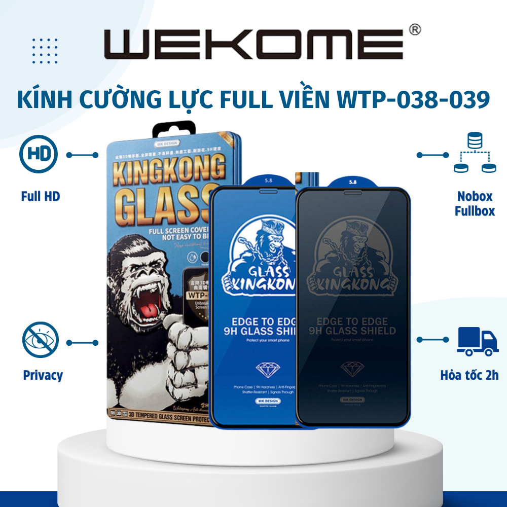 {Giá hủy diệt} Kính Cường Lực KingKong Full Màn Chính Hãng Mẫu Mới Nhất Chống Vỡ Viền cho iPhone WEKOME