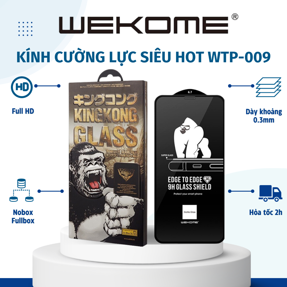 [CHỐNG VỠ] Kính cường lực Kingkong iP hộp sắt WK không hộp trần dán full cho IP 6 Plus 7 8 X XS Max 11 12 Pro 13 13pro