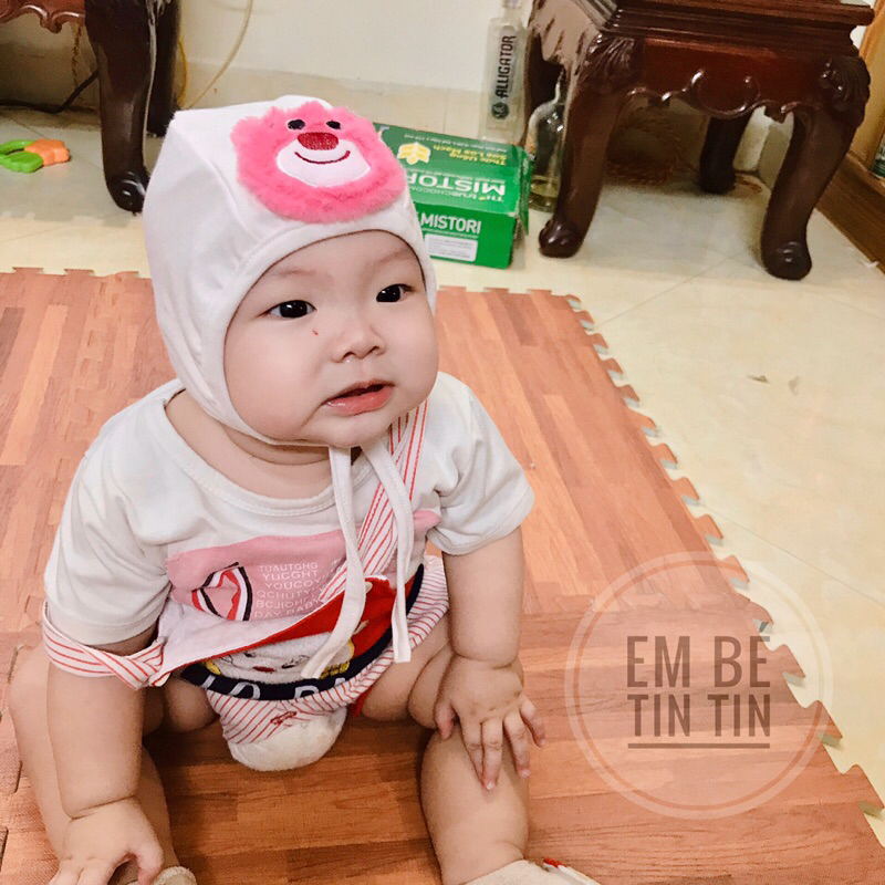 Mũ gấu cotton  - Mũ cục bông - Mũ đính gấu bông kute cho bé