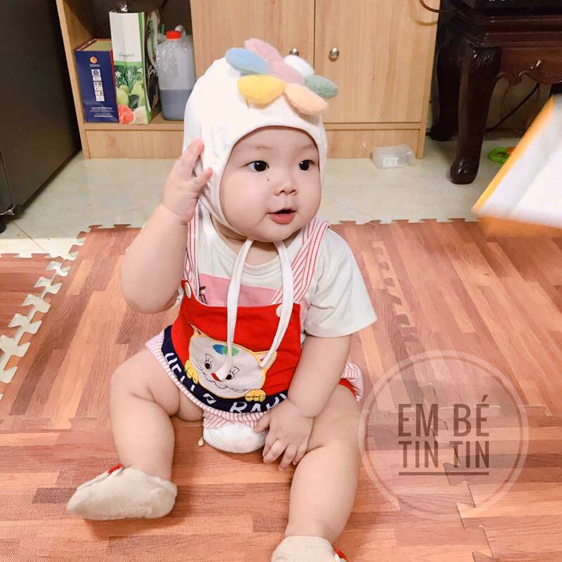 Mũ gấu cotton  - Mũ cục bông - Mũ đính gấu bông kute cho bé