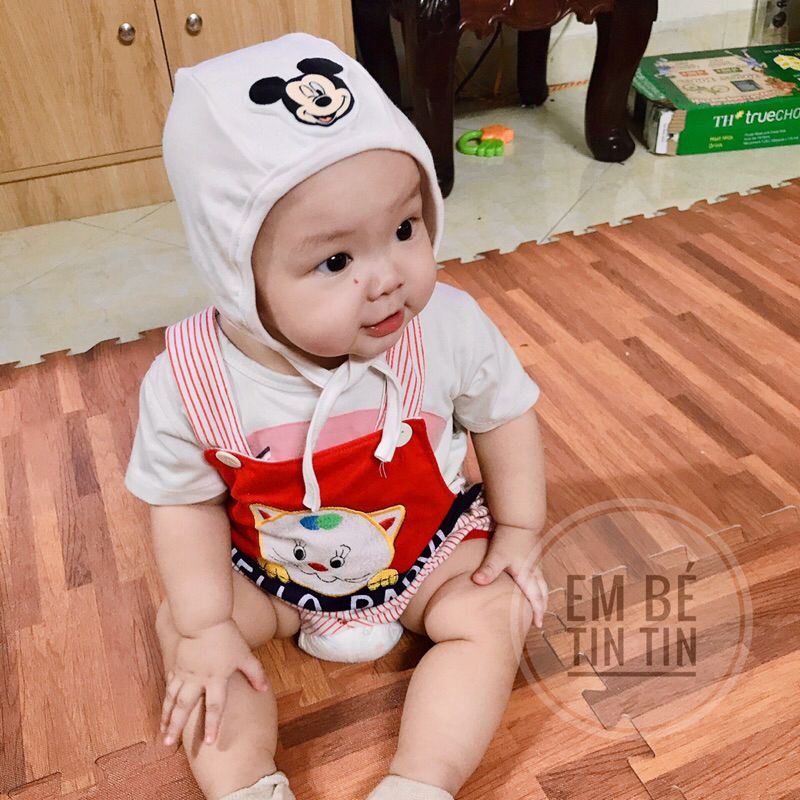 Mũ gấu cotton  - Mũ cục bông - Mũ đính gấu bông kute cho bé