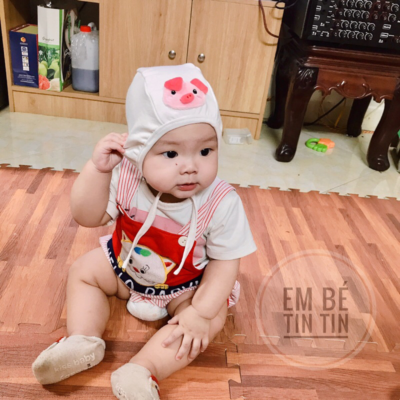 Mũ gấu cotton  - Mũ cục bông - Mũ đính gấu bông kute cho bé