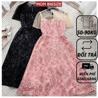 Váy bigsize nữ đầm dự tiệc đi chơi kiểu phối ren cao cấp mềm mịn MON big size 50 - 90kg