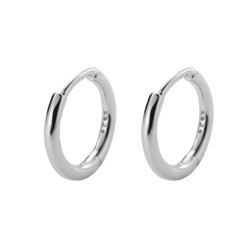 Bông tai nam nữ, khuyên tai tròn bạc 925 nhỏ đơn giản Phuc Minh Jewelry.