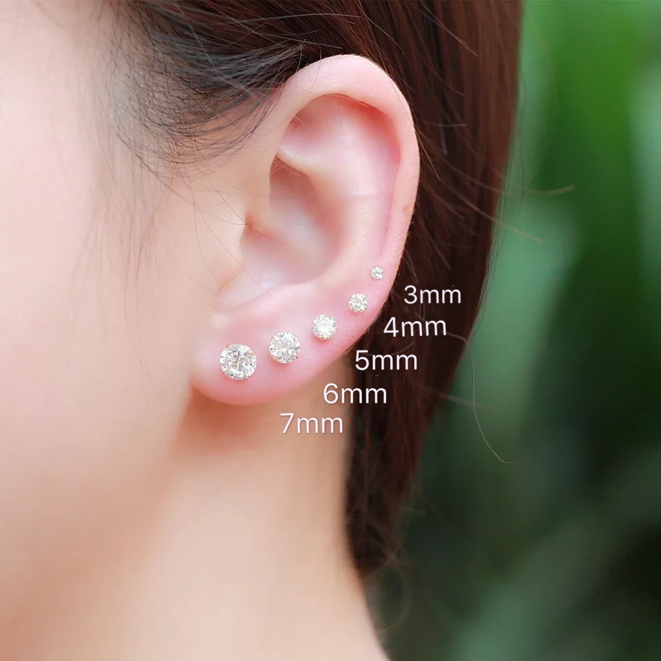 TẶNG KÈM HỘP Khuyên tai nhỏ Phuc Minh Jewelry bông tai bạc nữ 925 nụ đính