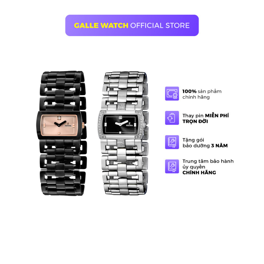 Đồng hồ nữ Festina Watch F1631 mặt kính Mineral, chống nước 3 ATM, dây thép đeo tay cao cấp chính hã