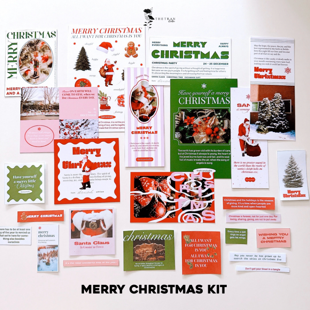 Bộ 25 postcard poster ảnh sticker giáng sinh A6 decor phòng dán tường sổ tay / merry christmas kit / thetranstudio