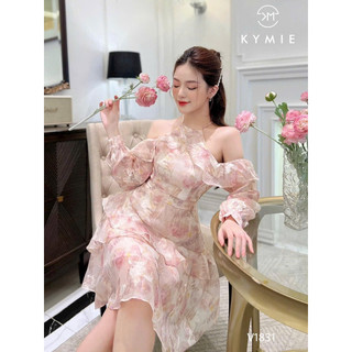 đầm voan bèo hoa tay dài cổ yếm siêu xinh cho nàng đi chơi dự tiệc dạo phố