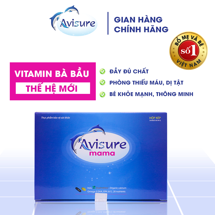 Combo Sắt canxi DHA vitamin Avisure mama + Hical và cho bà bầu hộp 60 viên