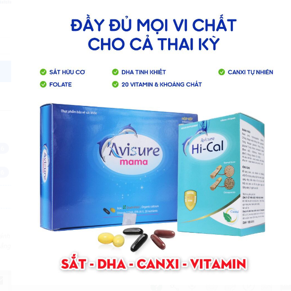 Combo Sắt canxi DHA vitamin Avisure mama + Hical và cho bà bầu hộp 60 viên