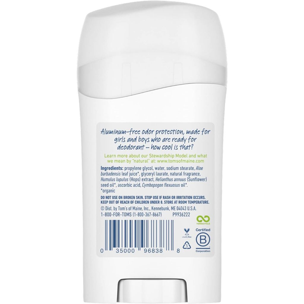Lăn nách khử mùi cho trẻ em, ngăn tiết mồ hôi Tom’s of Maine Aluminum-Free Wicked Cool! Natural Deodorant for Kids