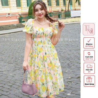 Đầm Bigsize Voan Hoa tay phồng  TBNbigsize SD002