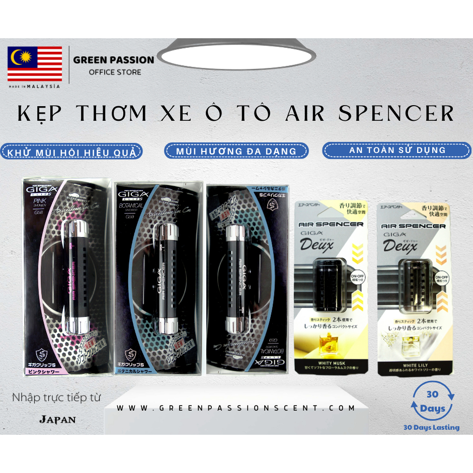 Kẹp Thơm Xe Ô Tô Cao Cấp  Air Spencer Made in Japan 100% Original Cao Cấp Với 5 Hương Thơm