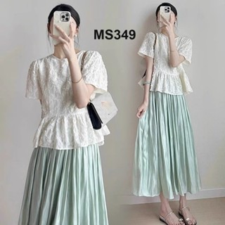 Set đồ bầu Lonna chân váy lụa xanh mint phối áo voan kate babydoll hoa nổi xinh xắn và thời trang MS349 by Đầm Bầu Thỏ