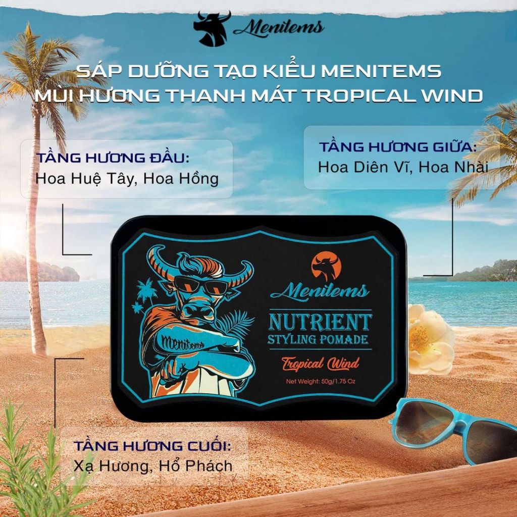 Sáp vuốt tóc Menitems Perfect Night Tropical Wind Genlte Blue Styling Clay Styling Pomade | 50g & 100g