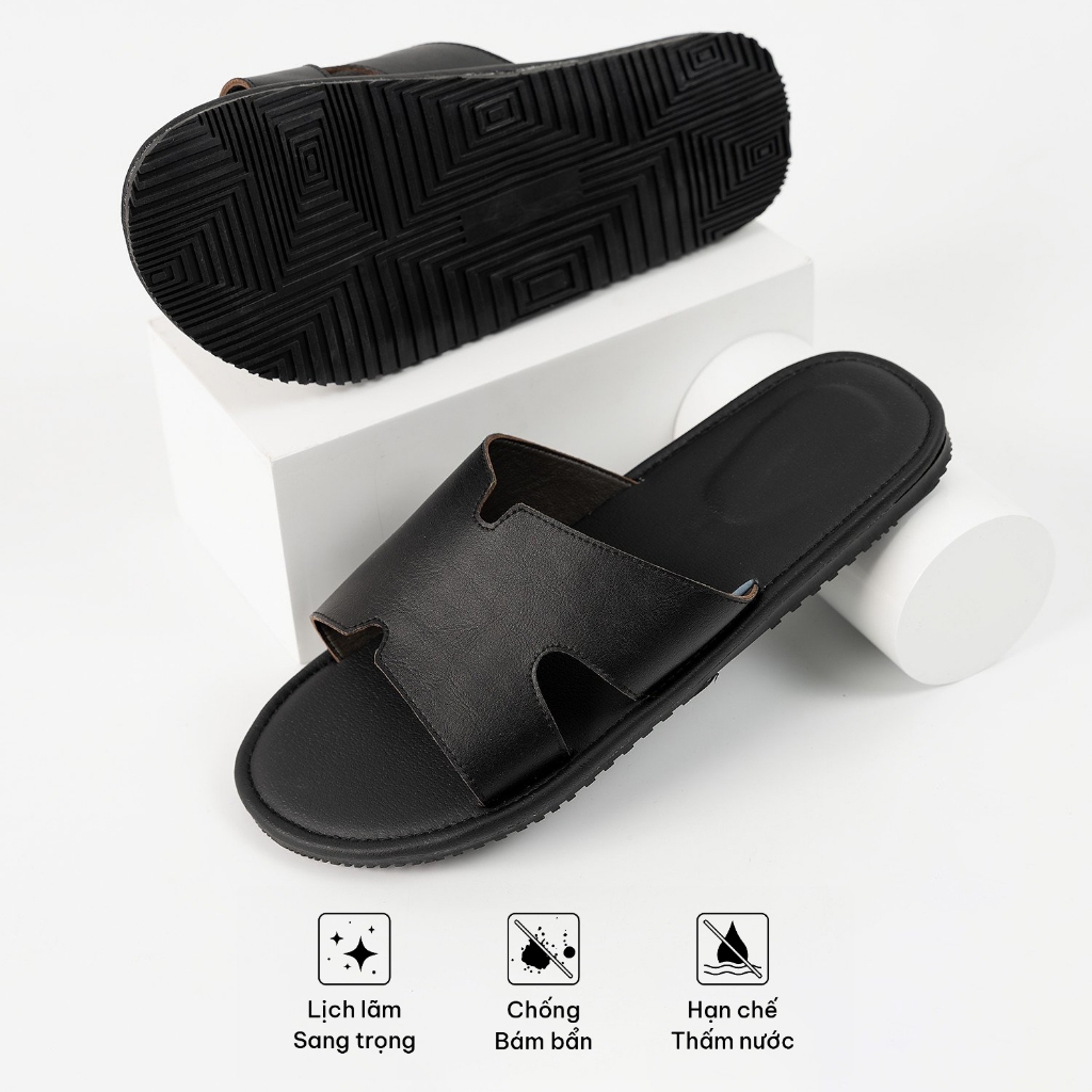 Dép chữ h bigsize quai ngang da bò cao cấp, size 44-48. Dép hermes nam thời trang công sở đi làm