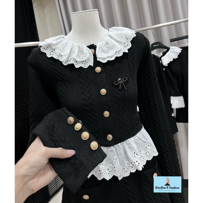 Set len thừng đen phối ren trắng thanh lịch