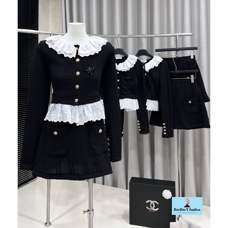 Set len thừng đen phối ren trắng thanh lịch