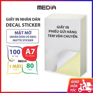 Giấy Decal A7 Media Mặt Mờ (7.4x10) 80gsm 100 Tờ, Giấy In Tem Vận Chuyển Dùng Cho Máy In Laser