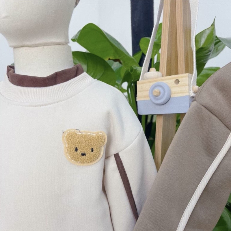 Bộ thu đông bé trai bé gái bộ đồ dài tay nỉ bông hình gấu thu đông cho bé hibabi