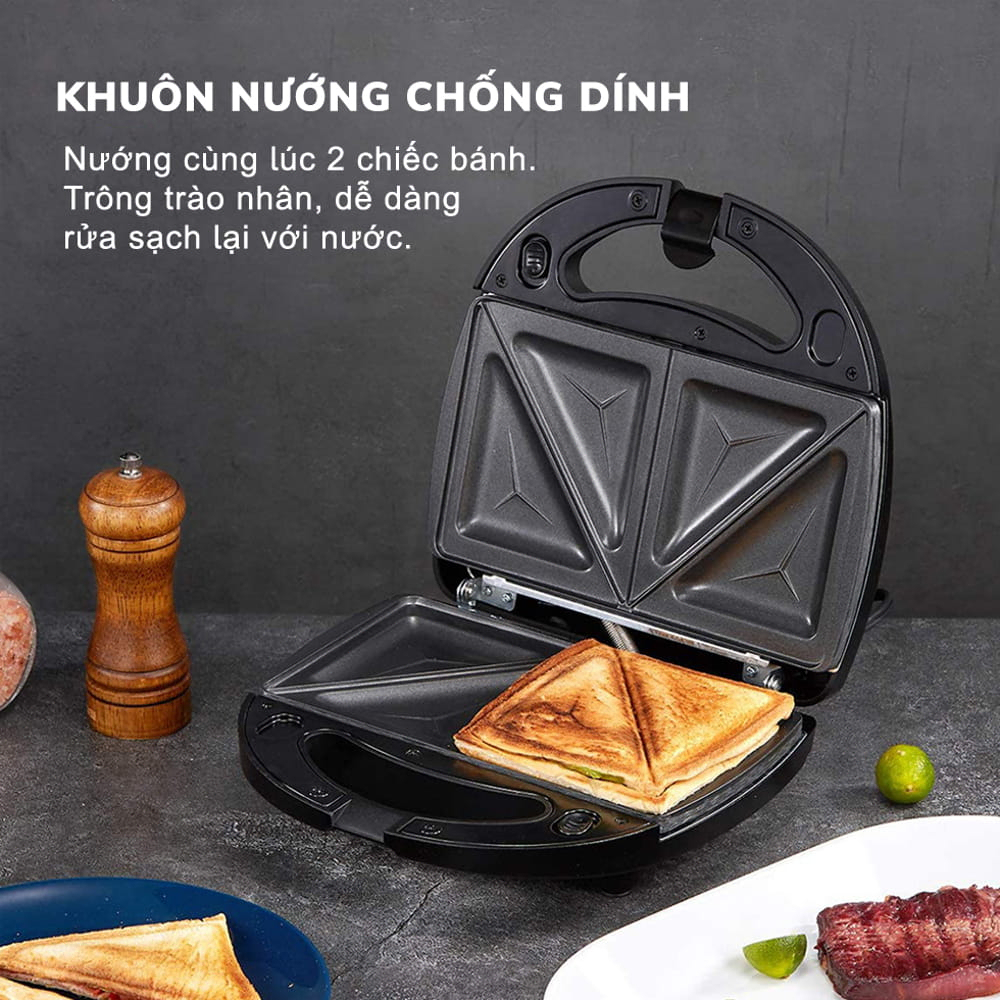 Máy nướng bánh mì, máy kẹp bánh mì sandwich, công suấtt 750W chống dính tốt nướng nhanh, chín đều mặt, bảo hành 12 tháng