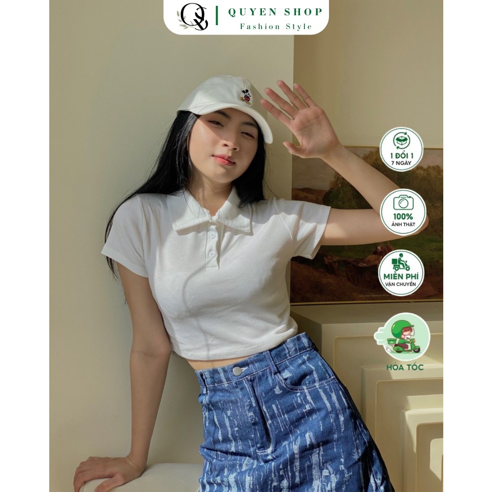 Áo Croptop Polo Cộc Tay Nữ, Áo Cổ Trụ Nữ - QS Quyen Shop