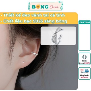 Khuyên đeo vành tai bạc kiểu đan chéo phối đá Zircon phong cách Hàn Quốc BTB160 - khuyên kẹp tai bạc S925 BÔNG Cài Tóc