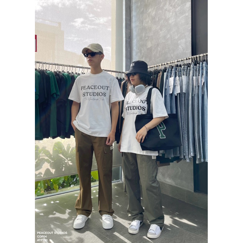 Quần Cargo Pant Túi hộp P04 Peaceout Studios Kaki Lưng thun
