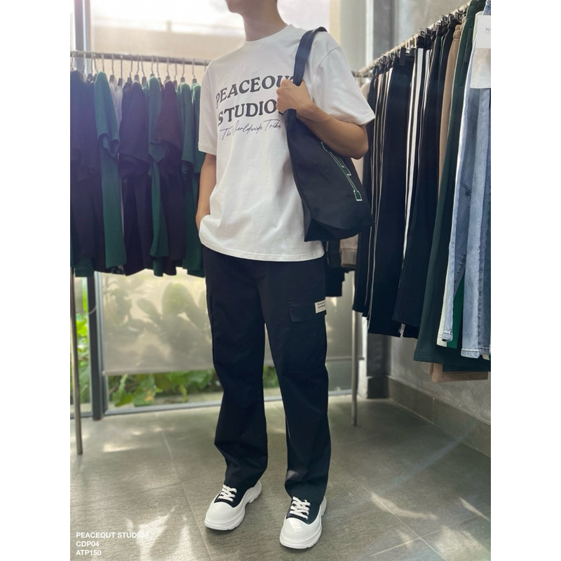 Quần Cargo Pant Túi hộp P04 Peaceout Studios Kaki Lưng thun