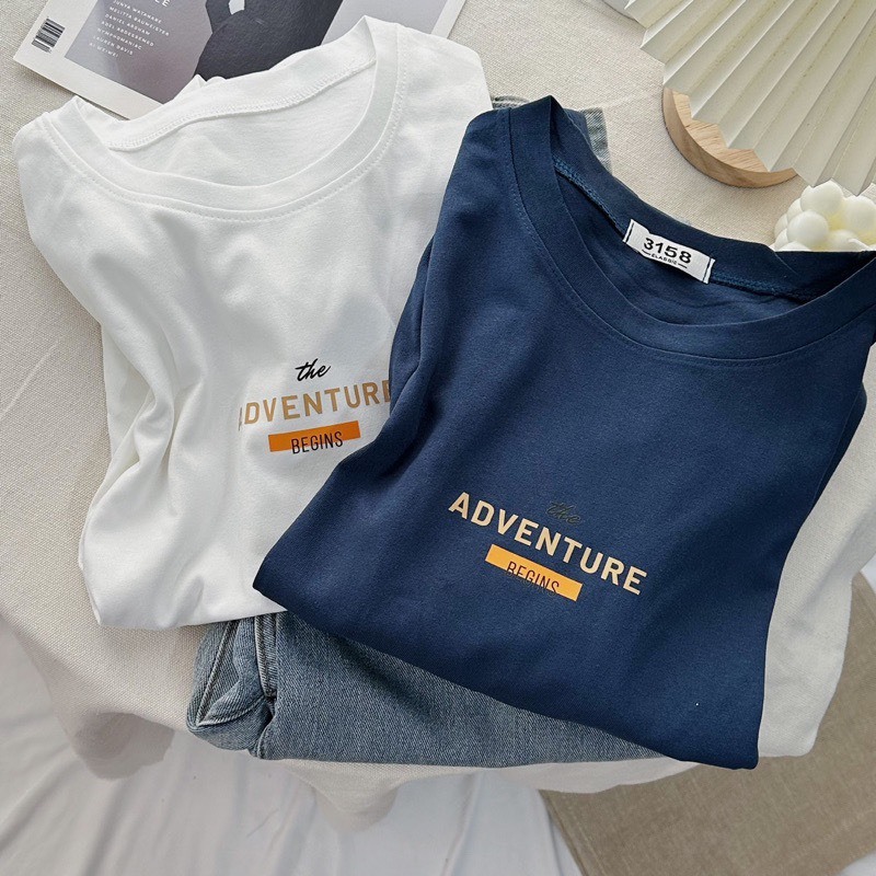 Áo thun phông nữ nàm unisex 3158 chất liệu cotton form rộng dấu quần in chữ adventure