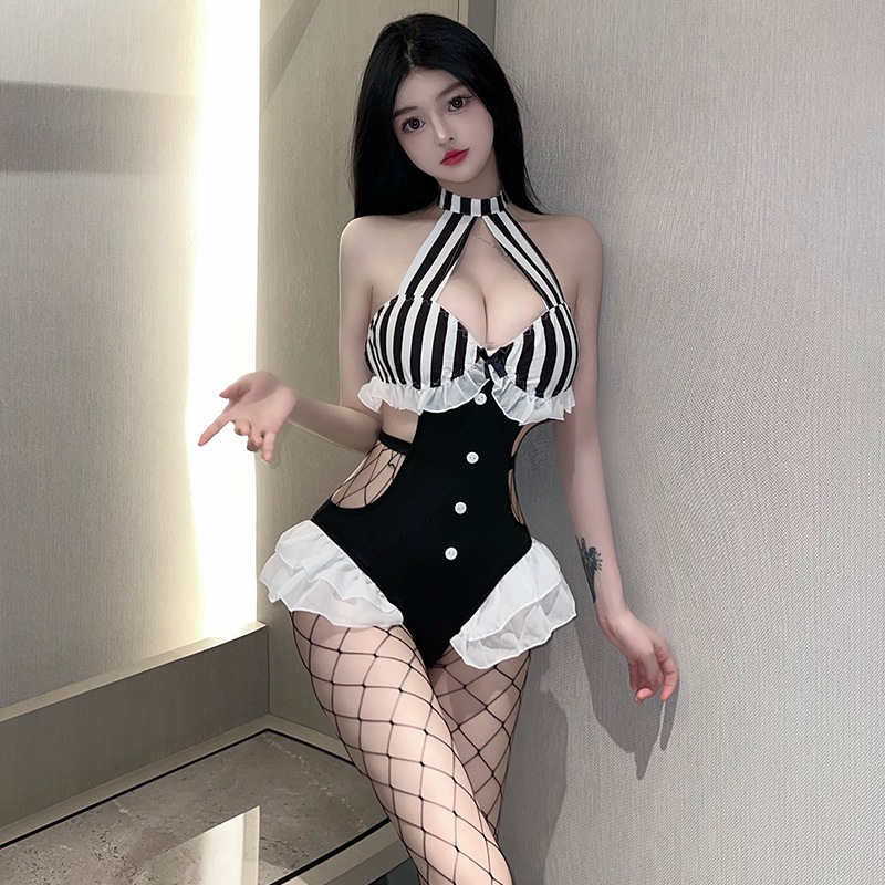 Bộ jum SỌC ĐEN TRẮNG viền bèo 2692