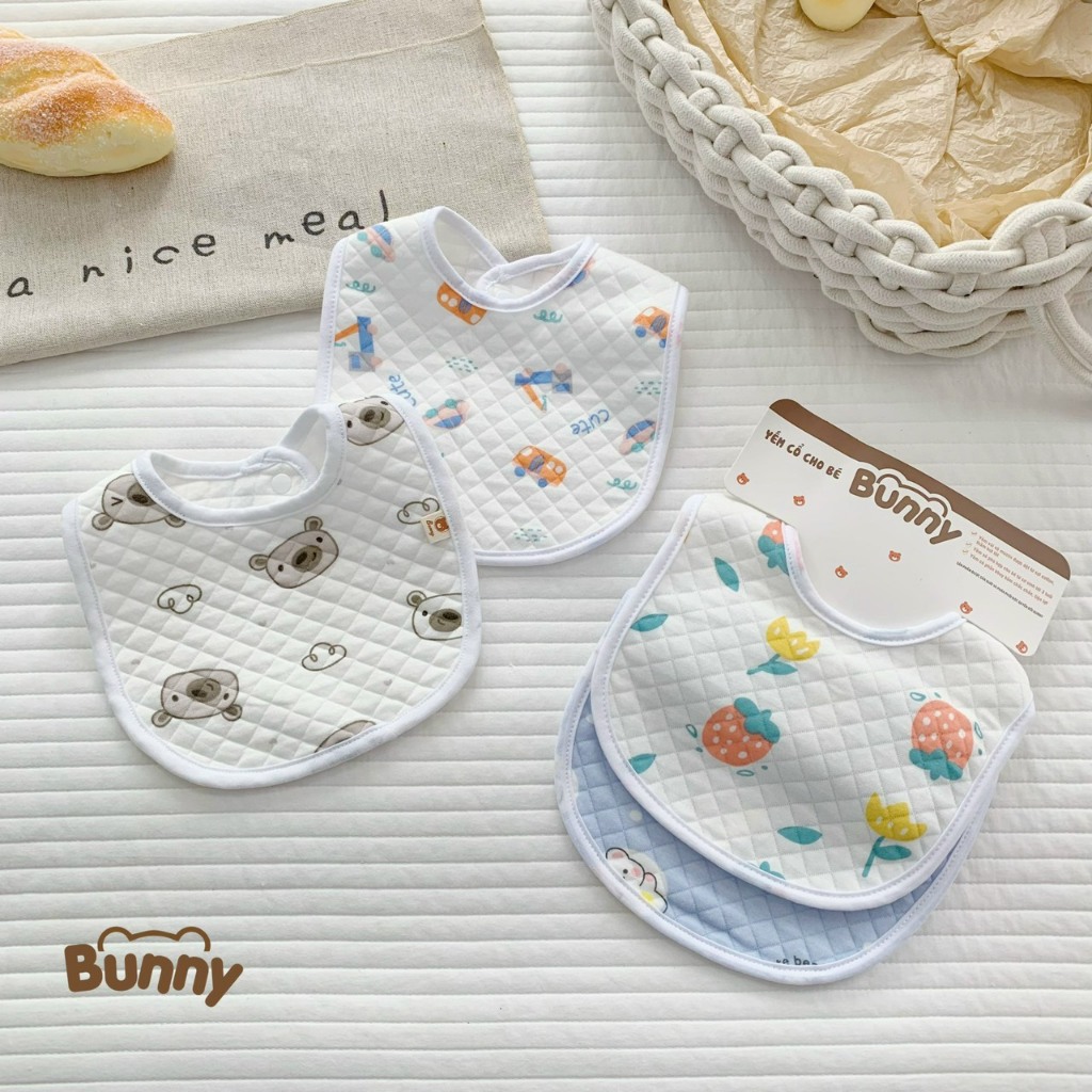 Sét 2 Yếm cổ chữ U trần bông cho bé chất liệu xô trần sợi cotton mềm mịn thấm hút tốt nhiều màu sắc đáng yêu Kidsworld