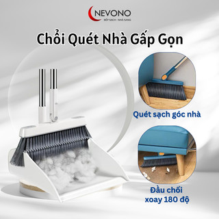 Chổi quét nhà thông minh kèm hót rác 2in1 gấp gọn, chổi quét nhà gấp gọn thông minh xoay 180 độ cán dài chống mắc tóc