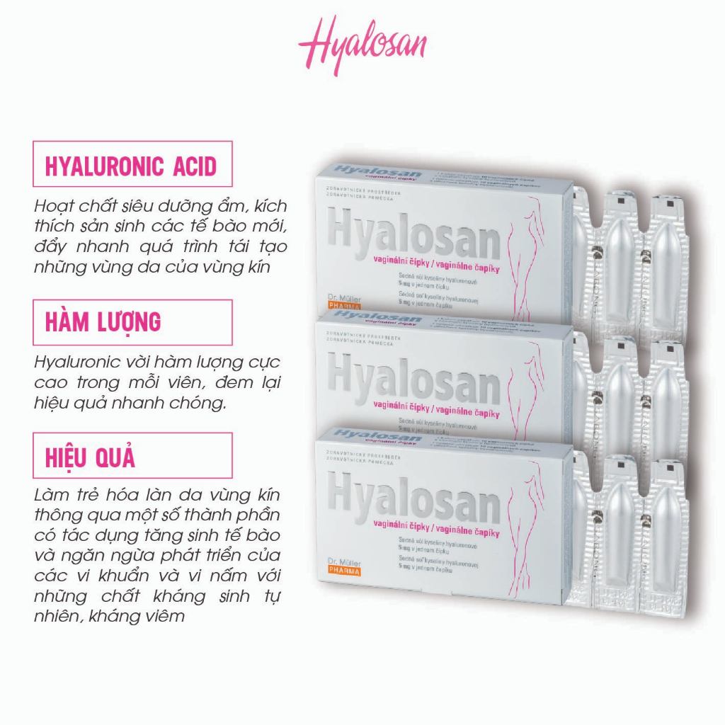 Hyalosan Vaginal Suppositoreis - Hộ Trợ Giảm Khô, Se Khít